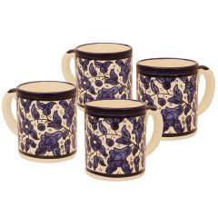 Middle Eastern Coffee Cups Set of 4 - 'Blue Flower' Design - Made in the Holy Land