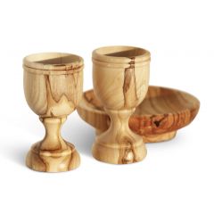 Olive Wood Bread Tray with Two Medium Cups 