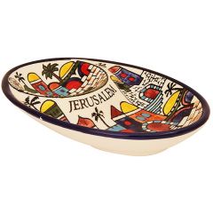 Armenian Ceramic Jerusalem Double 'Snack' Dip Dish - Made in the Holy Land
