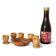 Communion Wine, Bread Dish and Six Olive Wood Cups