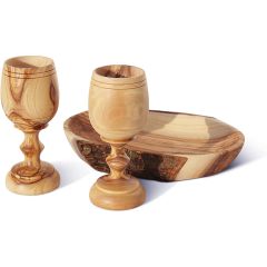 The Lord's Supper Cup - Bread Tray & Pair of Cups - Made in Bethlehem from 'Grade A' Olive Wood