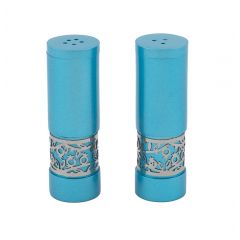 Yair Emanuel | Salt & Pepper Shakers | Anodized Aluminum | Pomegranate – Teal and Silver