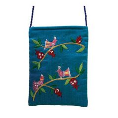 Yair Emanuel Lined Embroidered Bible Bag - Birds - Turquoise