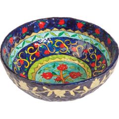 Yair Emanuel Hand-Painted & Lacquered Paper Mache 'Pomegranate' Bowl - Blue
