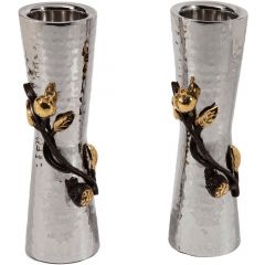 Yair Emanuel Pair of Hammered Stainless Steel Pomegranate Candle Holders - Large