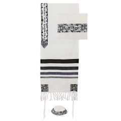 Yair Emanuel 'Star of David' Mosaic Pattern Cotton Prayer Shawl / Tallit Set - Shades of Grey