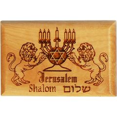 Olive Wood Magnet - Menorah and Lions