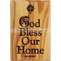 Olive Wood Magnet - God Bless Our Home