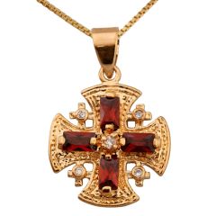 Gold Filled 'Jerusalem Cross' Pendant with Colored Crystals and Zircons.