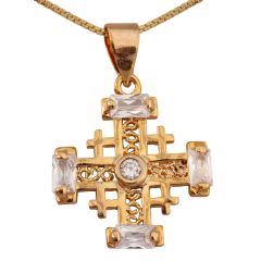 Gold Filled 'Jerusalem Cross' Pendant with Zircons.