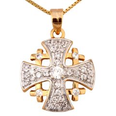 Gold Filled 'Jerusalem Cross' Pendant with Zircons.
