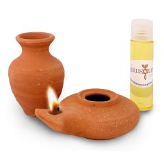 Clay Oil Lamp - Herodian with Jar and Galilee Olive Oil