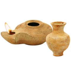 Clay Oil Lamp - Herodian with Jar - Mount Zion