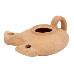 Clay Oil Lamp - Herodian with Handle an two flames