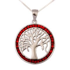 'Tree of Life' with Red CZ stones - Sterling Silver Pendant