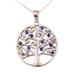 'Tree of Life' with Colored CZ Crystal Branches and Frame - Sterling Silver Pendant 
