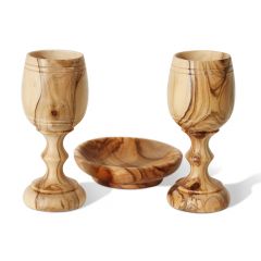 The Lord's Supper Kiddush Olive Wood Cup and Olive Wood Bread Tray in Gift Bag Communion Cup 