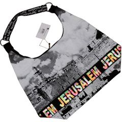 Kotel - Western Wall Canvas Hobo Bag - Jerusalem - Colorful Foil - Zipper