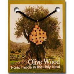 Olive Wood 'Jerusalem Cross' Pendant with Necklace