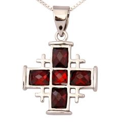 'Jerusalem Cross' Pendant with Red Crystal Design