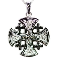 'Jerusalem Cross' Rounded Pendant with Marcasite