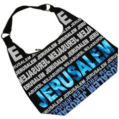 Canvas Hobo Bag - Jerusalem - Blue Foil - Zipper