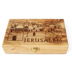 Large Olive Wood Box - Jerusalem - Walls and Gates - Made in Bethlehem