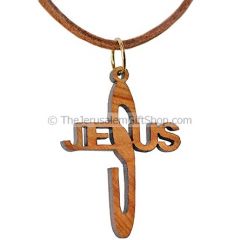 Olive Wood Jesus Cross Necklace