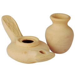'Grafted in' Messianic Symbol Clay Oil Lamp & Jar - Made in Israel - Light Color