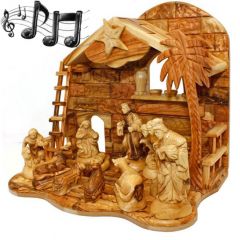 Musical Olive Wood Nativity Set from Bethlehem - Silent Night - Ladder
