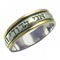 I am my beloved / Ani LeDodi - Hebrew Narrow Silver and Gold Ring