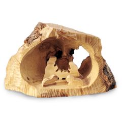 Nativity Scene in Manger carved from Solid Piece of Olive Wood