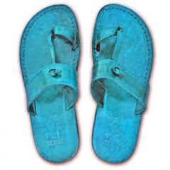 Camel Leather Jesus Sandals - Nazareth Style - Colored Blue