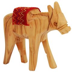 Olive Wood Donkey with Embroidered Sadle - Made in Bethlehem 