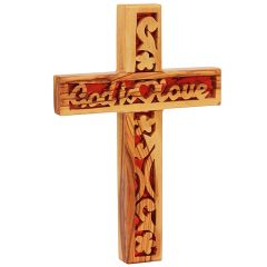 Olive Wood 'God is Love' Heart Cross - Made in the Holy Land