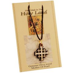 Olive Wood with Mother of Pearl 'Jerusalem Cross' inlay Necklace - Made in the Holy Land