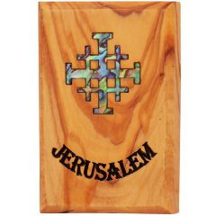 Fridge Magnet - Olive Wood with Mother of Pearl Abalone 'Jerusalem Cross' Inlay - Made in Bethlehem