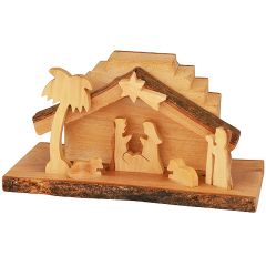 Olive Wood Nativity Scene Ornament from the Holy Land l Staggered Step - Natural Roof