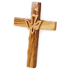 Olive Wood Wall Cross from Jerusalem with Holy Spirit Dove - Made in the Holy Land