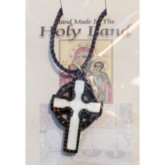 Olive Wood with Mother of Pearl and 'Cross' inlay Necklace - Made in the Holy Land