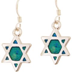 Silver Star of David Earrings with Opal