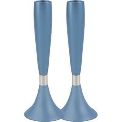 Yair Emanuel Modern Shabbat Anodized Aluminum Candle Holders - Blue (Large)