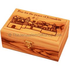 Medium Olive Wood 'Pray for the Peace of Jerusalem' Box