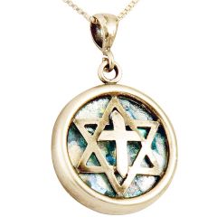 Roman Glass 'Star of David with Cross' Messianic Pendant - Sterling Silver - Made in the Holy Land