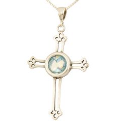 Roman Glass 'Cross' Pendant - 925 Sterling Silver - Made in the Holy Land