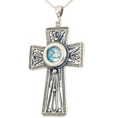 Roman Glass - Radiant 'Cross' Pendant - 925 Sterling Silver - Made in the Holy Land