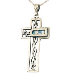 Roman Glass 'Trinity Cross' Pendant - Sterling Silver - Made in the Holy Land