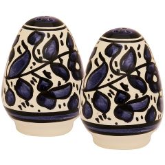 Armenian Ceramic Blue Flowered 'Salt and Pepper' Pots - Handmade in Jerusalem