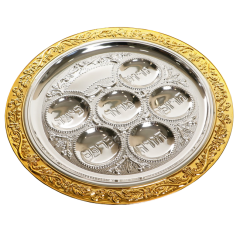 Seder plate plated in silver with gold ring