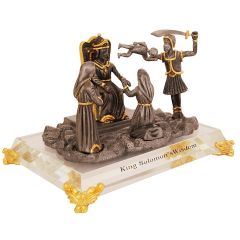 King Solomon's Wisdom with 'Harlots & Baby' Judgement Bible Scene - Pewter - Gold Plated on Crystal Base